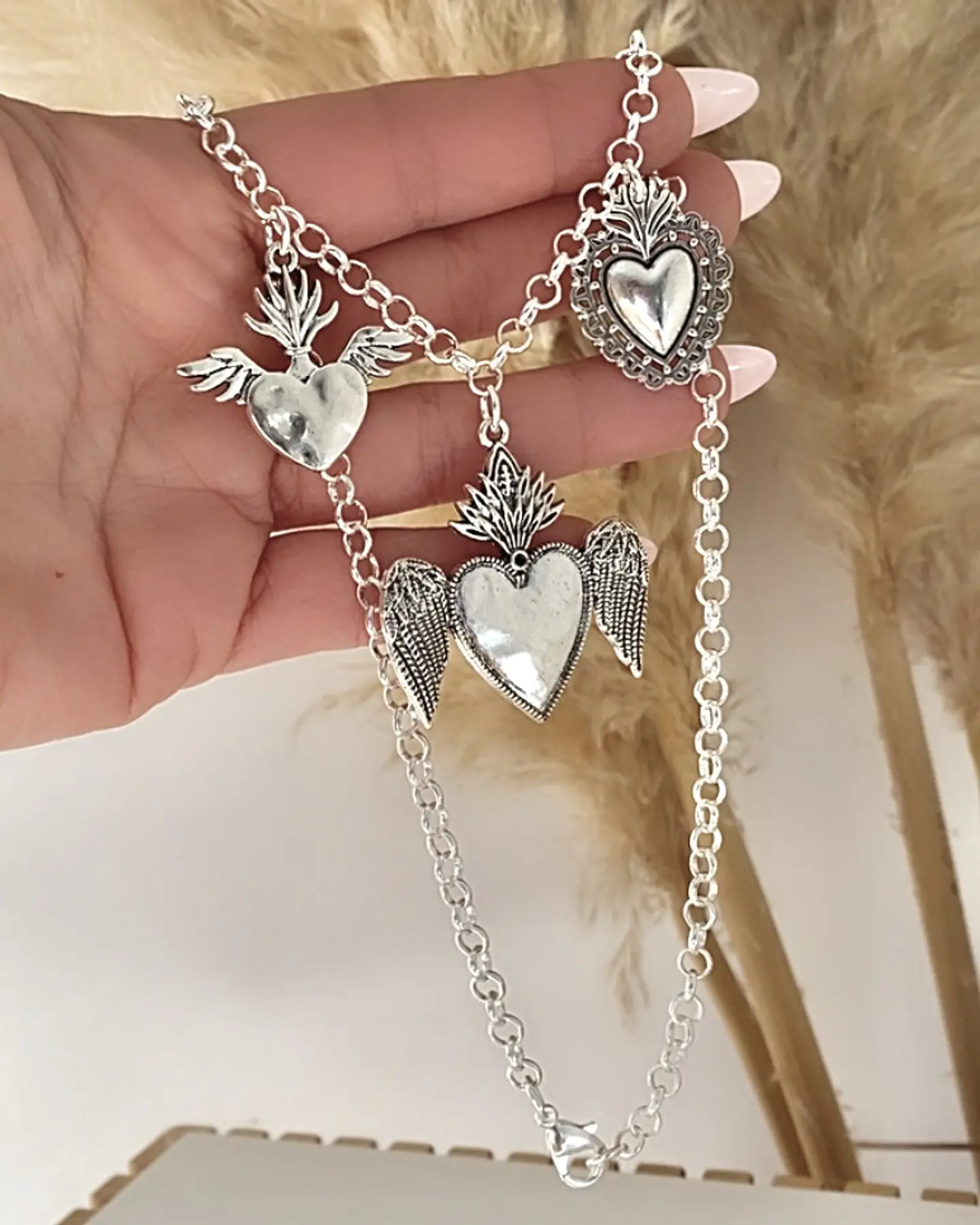 Collar Trío Corazones Mexicanos Silver   2