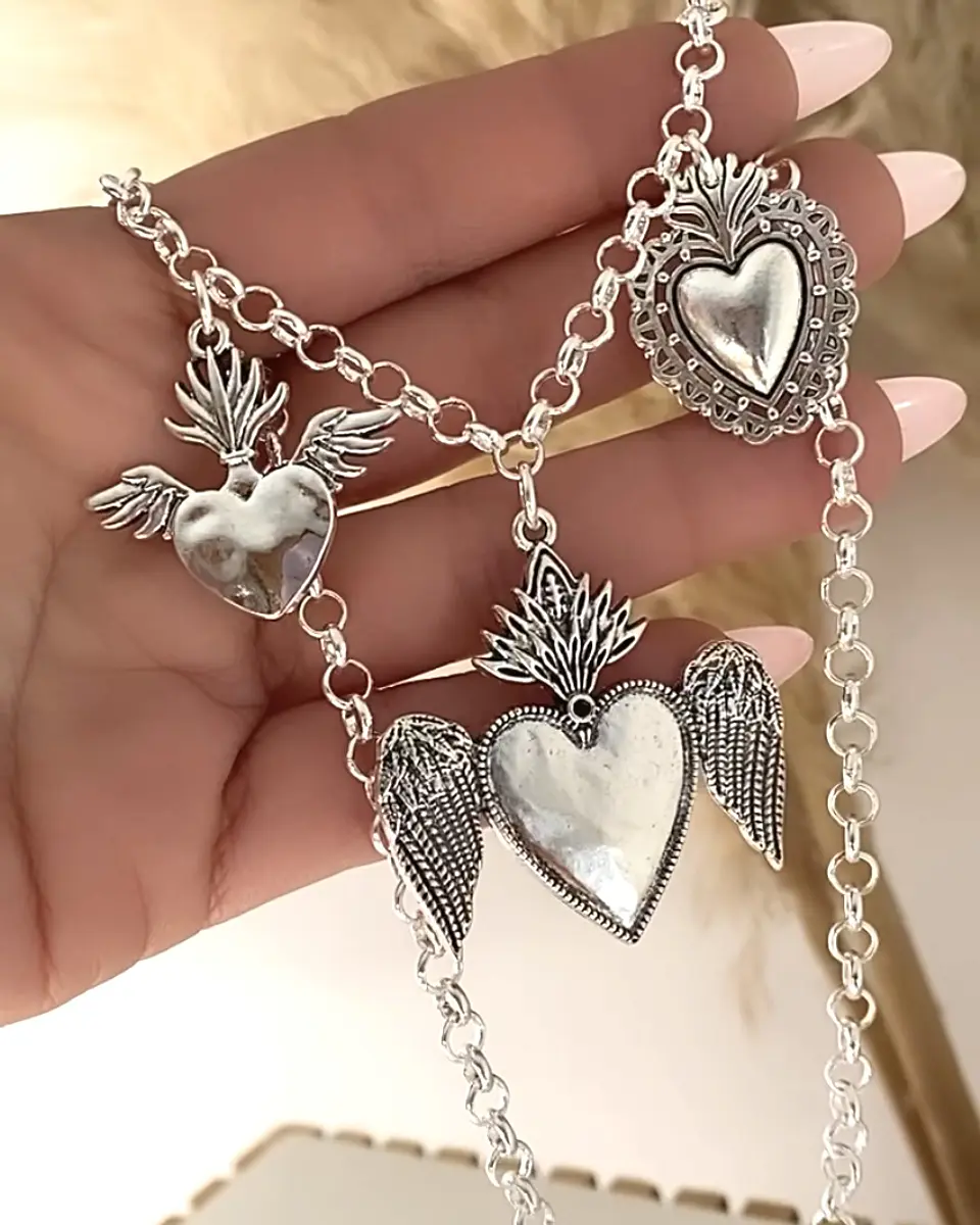Collar Trío Corazones Mexicanos Silver   4