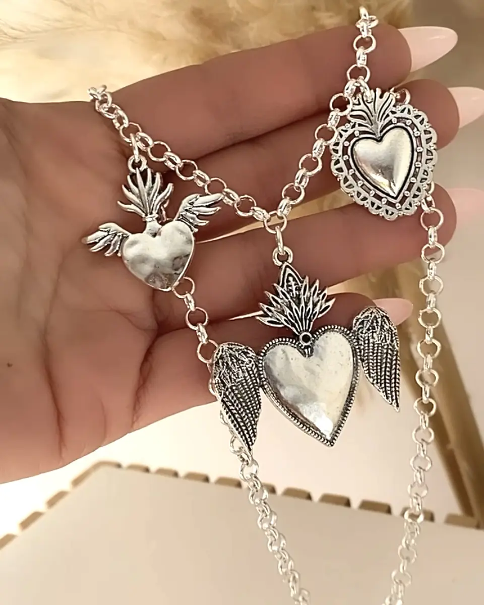 Collar Trío Corazones Mexicanos Silver   6