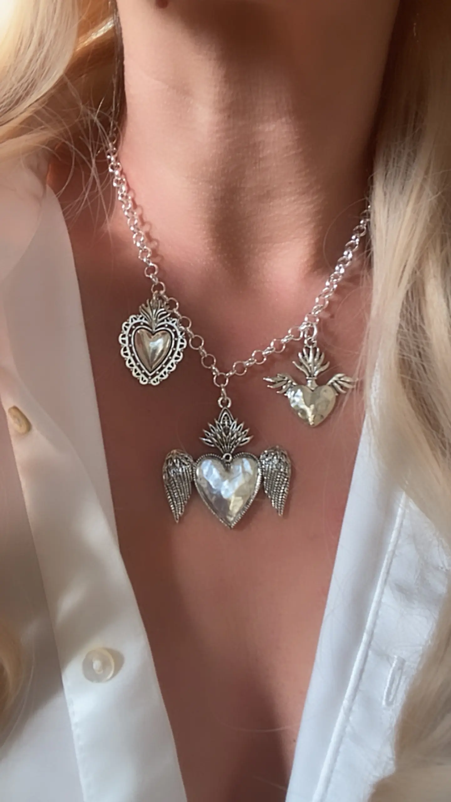 Collar Trío Corazones Mexicanos Silver   3