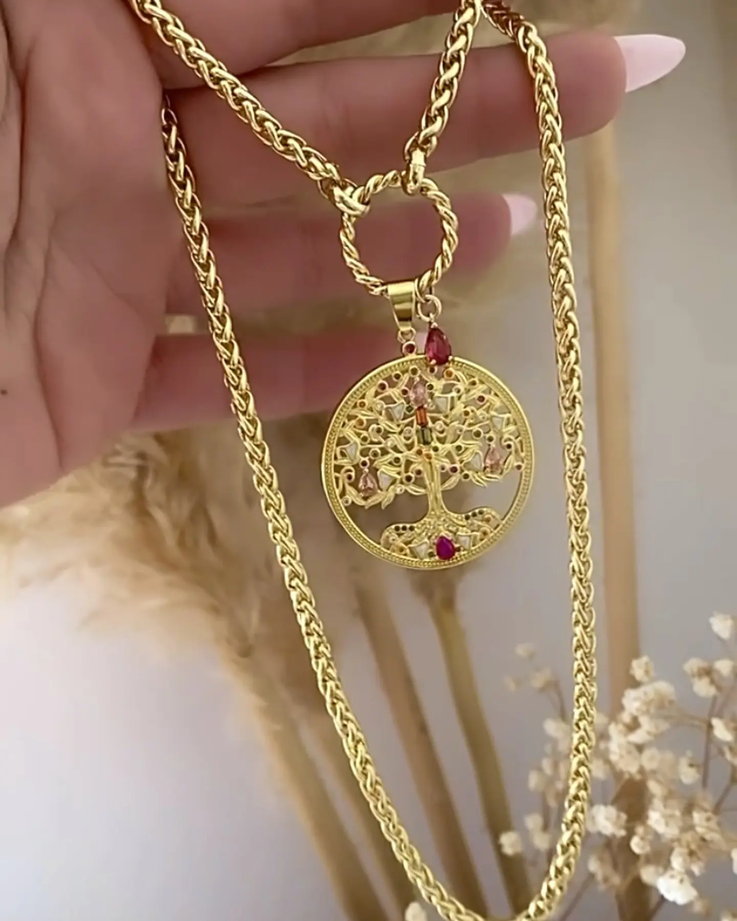 Collar Medallón Árbol de la Vida Cristales Gold 3