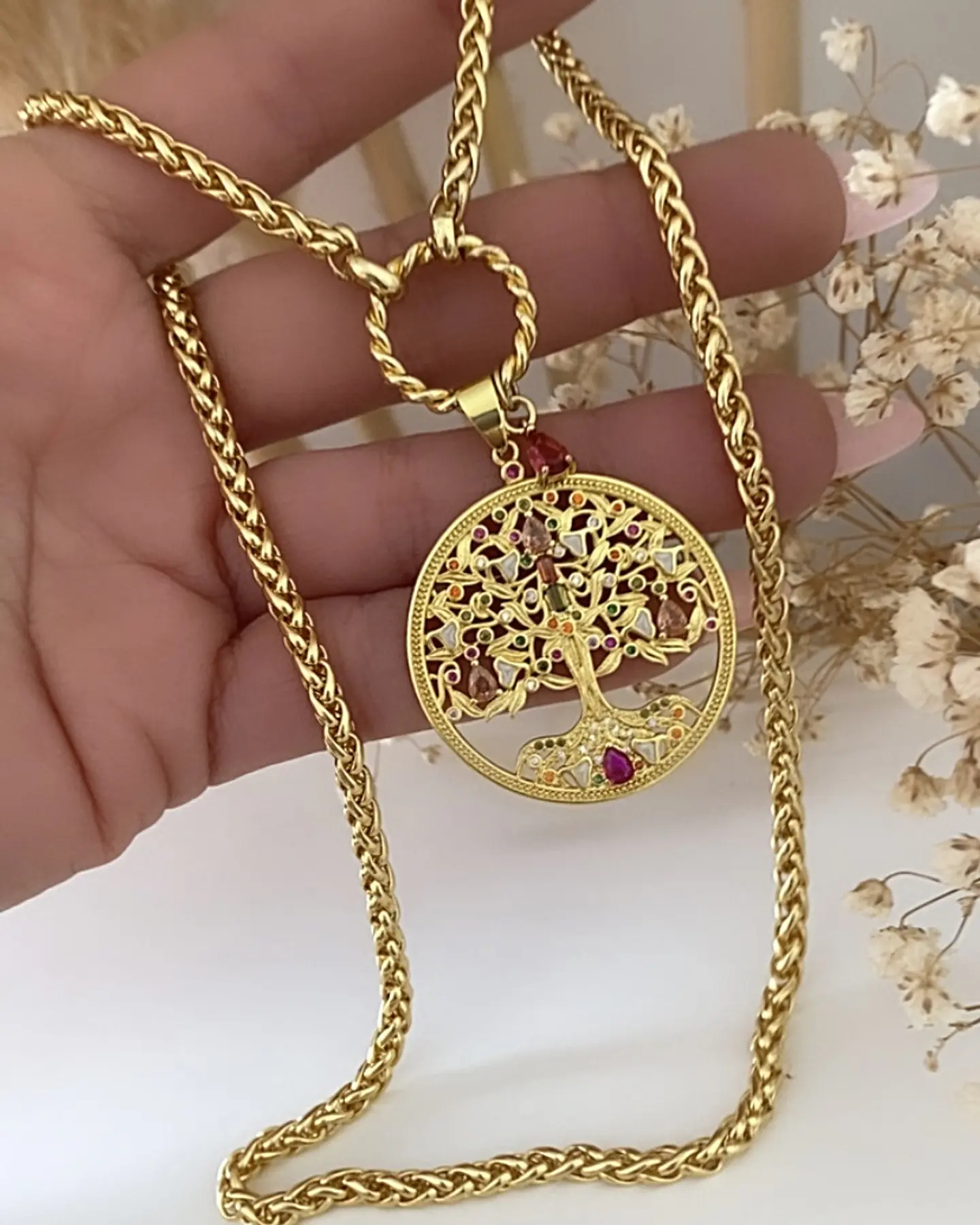Collar Medallón Árbol de la Vida Cristales Gold 1