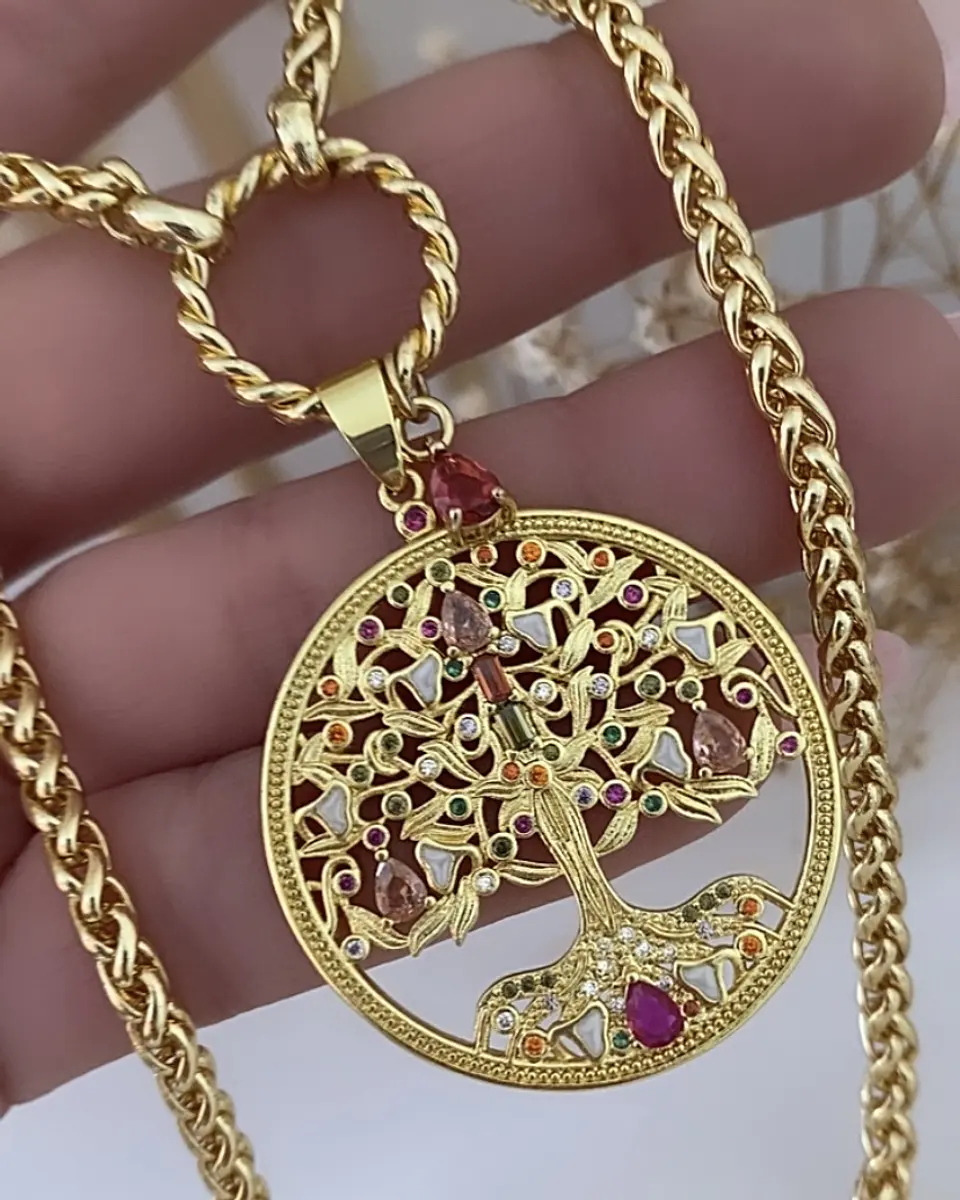 Collar Medallón Árbol de la Vida Cristales Gold 2