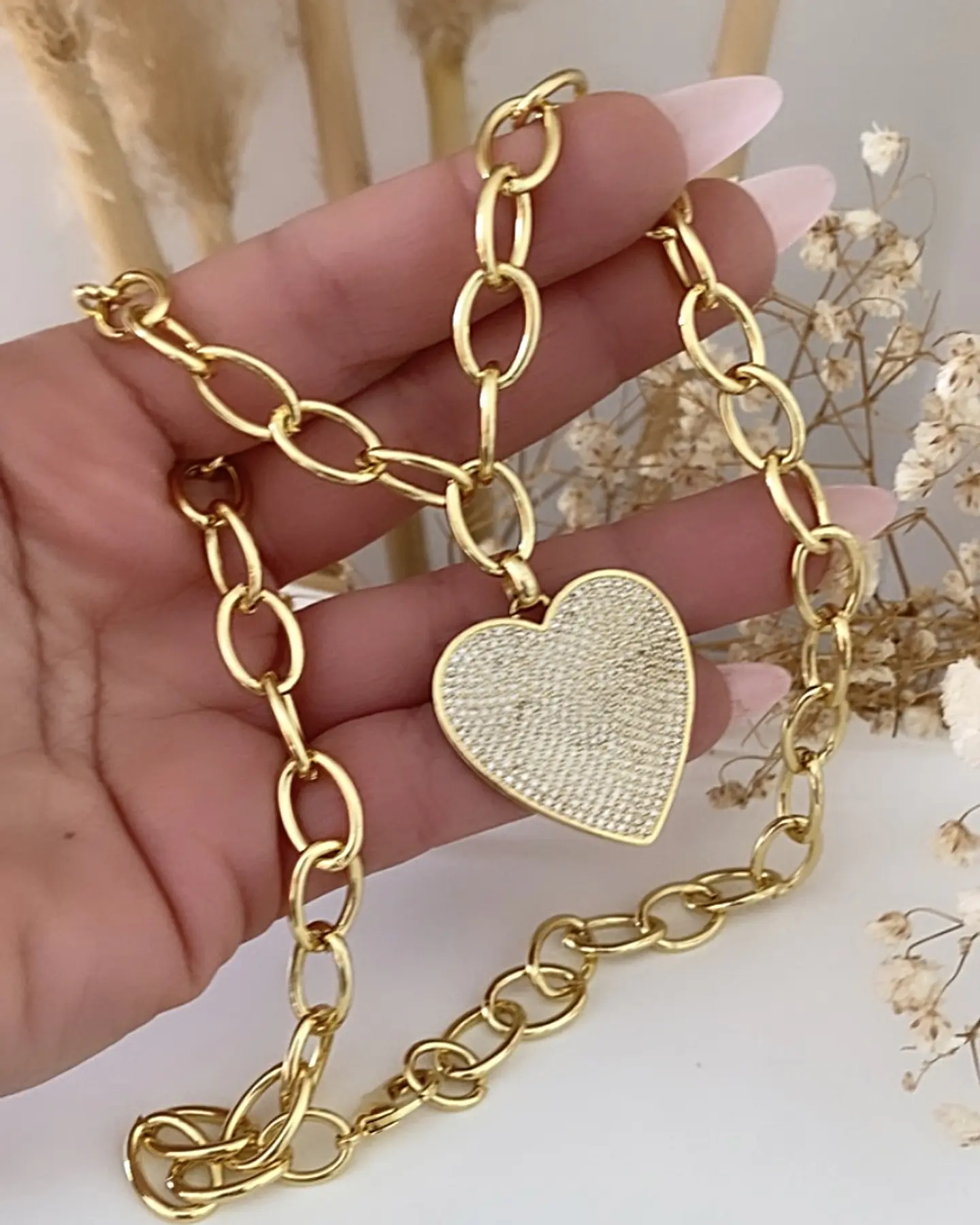Collar Cadenon Corazón Circones Gold  1