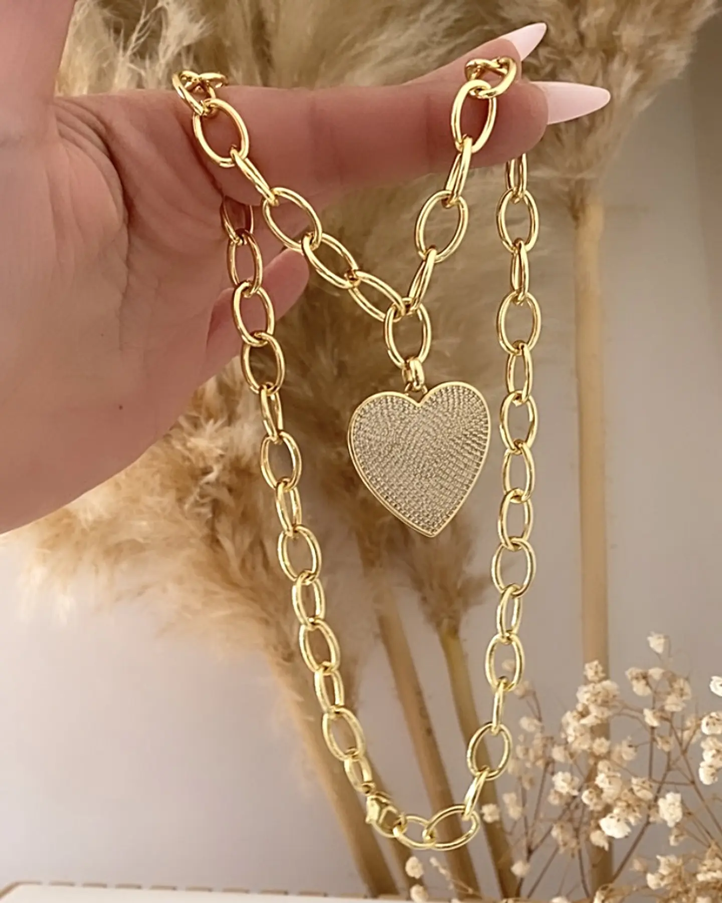 Collar Cadenon Corazón Circones Gold  2