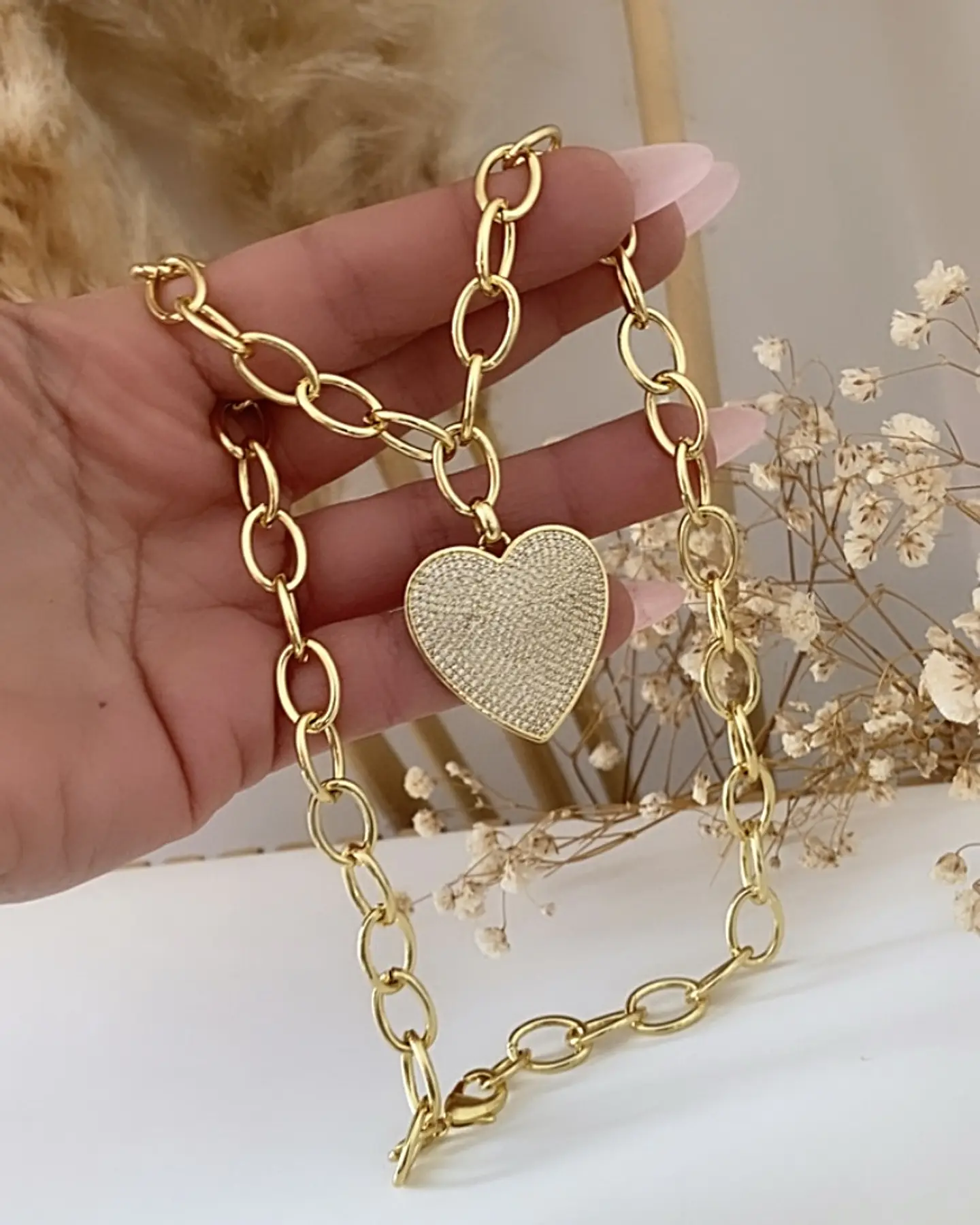 Collar Cadenon Corazón Circones Gold  3