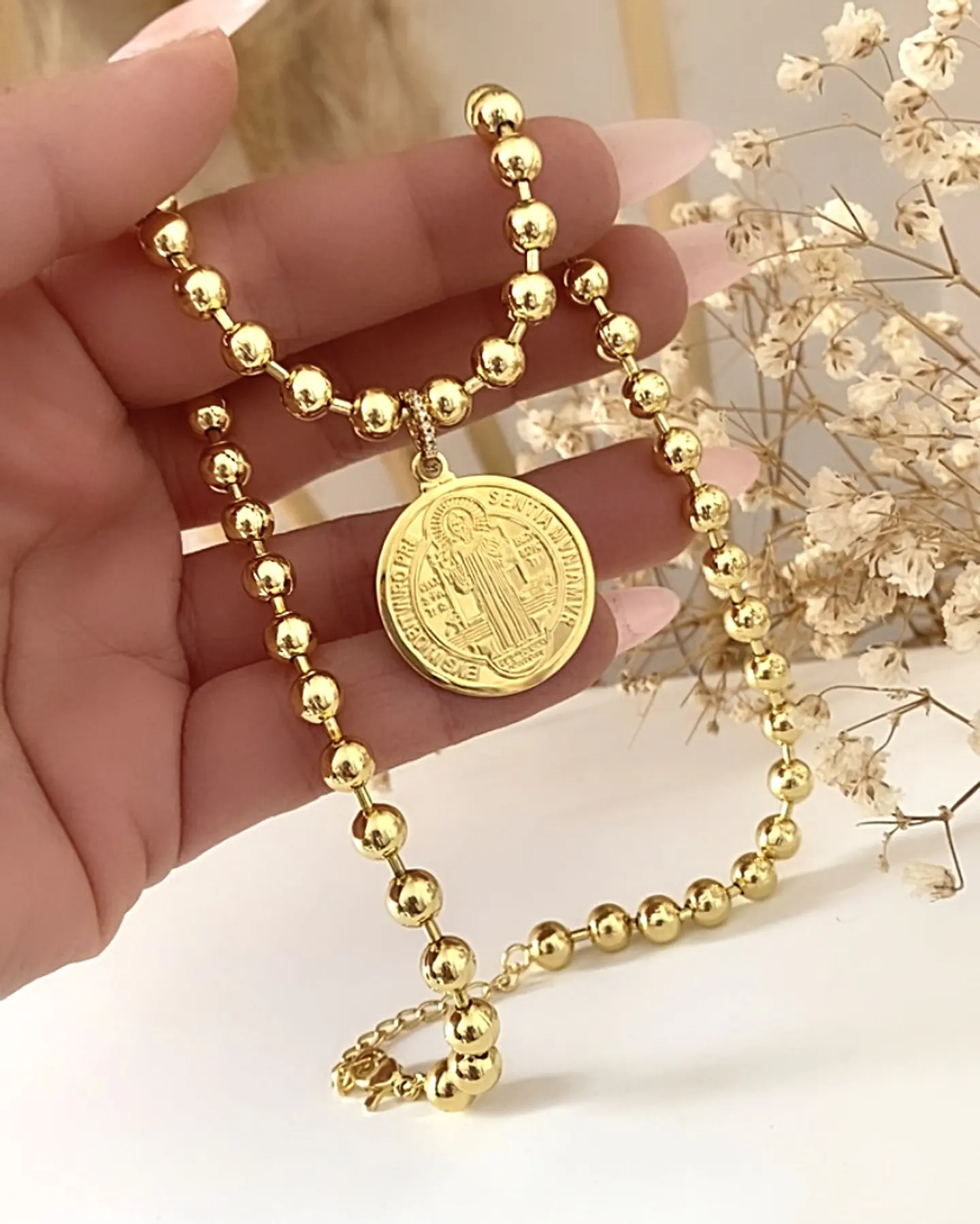 Collar Maxi Balines Medalla San Benito gold   1