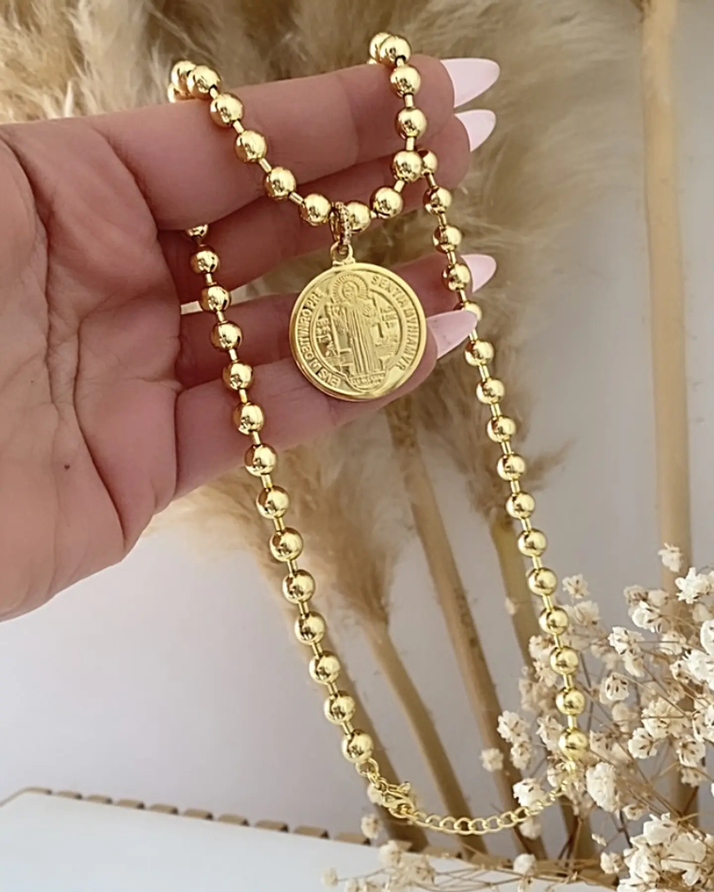 Collar Maxi Balines Medalla San Benito gold   2