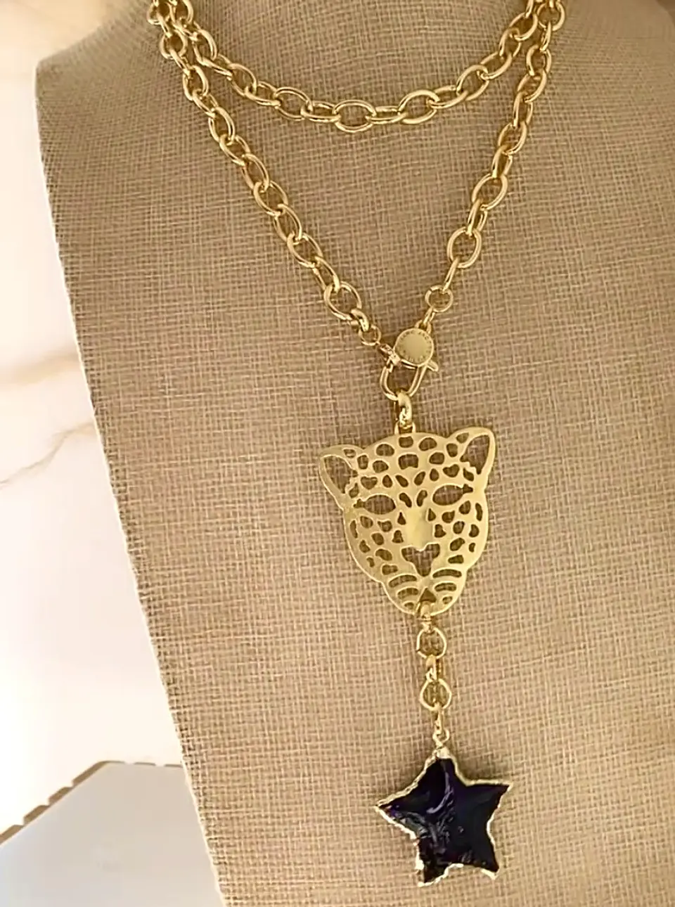 Collar XL Maxi Jaguar Estrella Obsidiana Gold 4