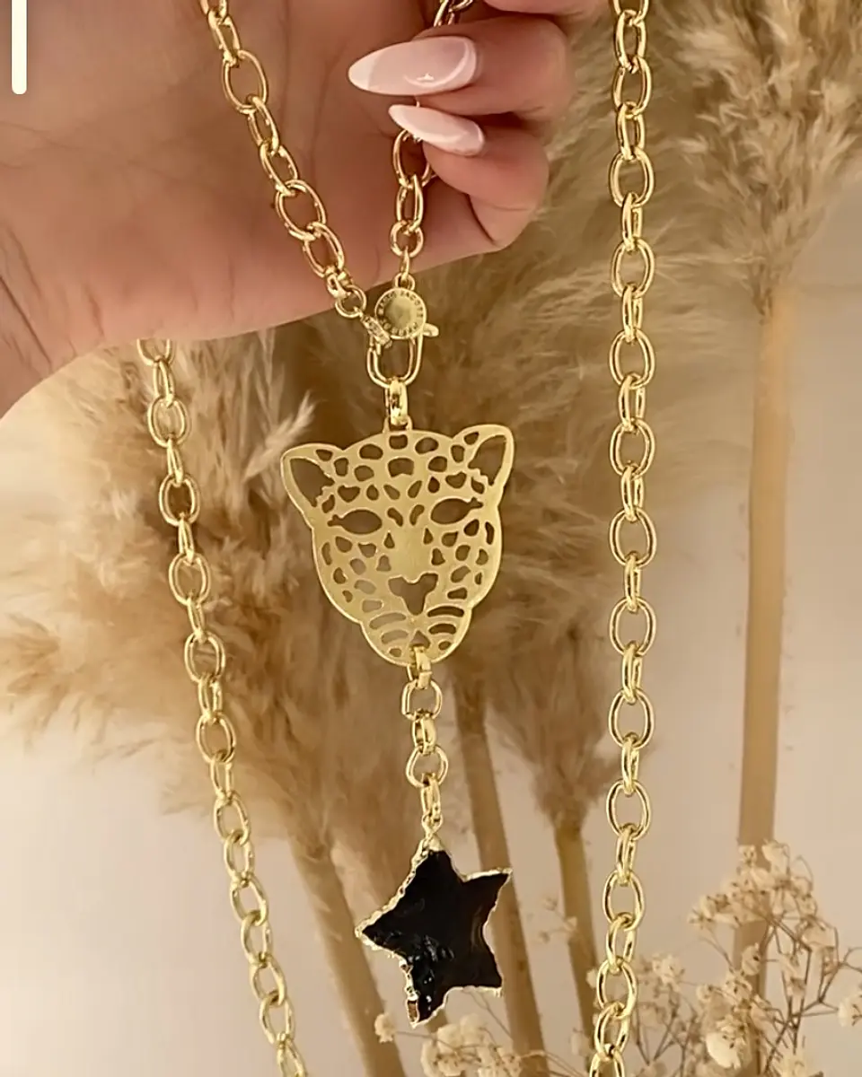 Collar XL Maxi Jaguar Estrella Obsidiana Gold 5