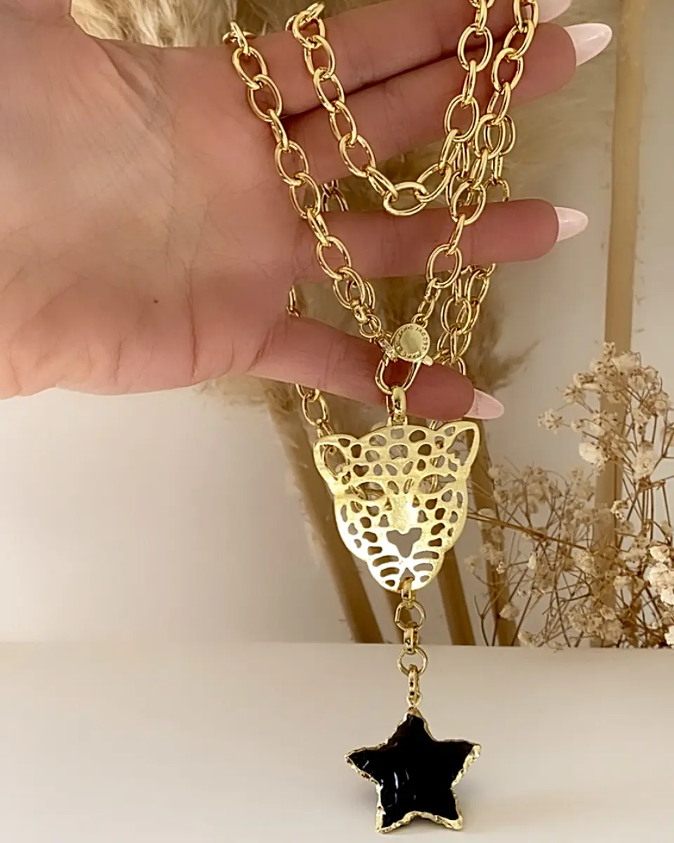 Collar XL Maxi Jaguar Estrella Obsidiana Gold 3