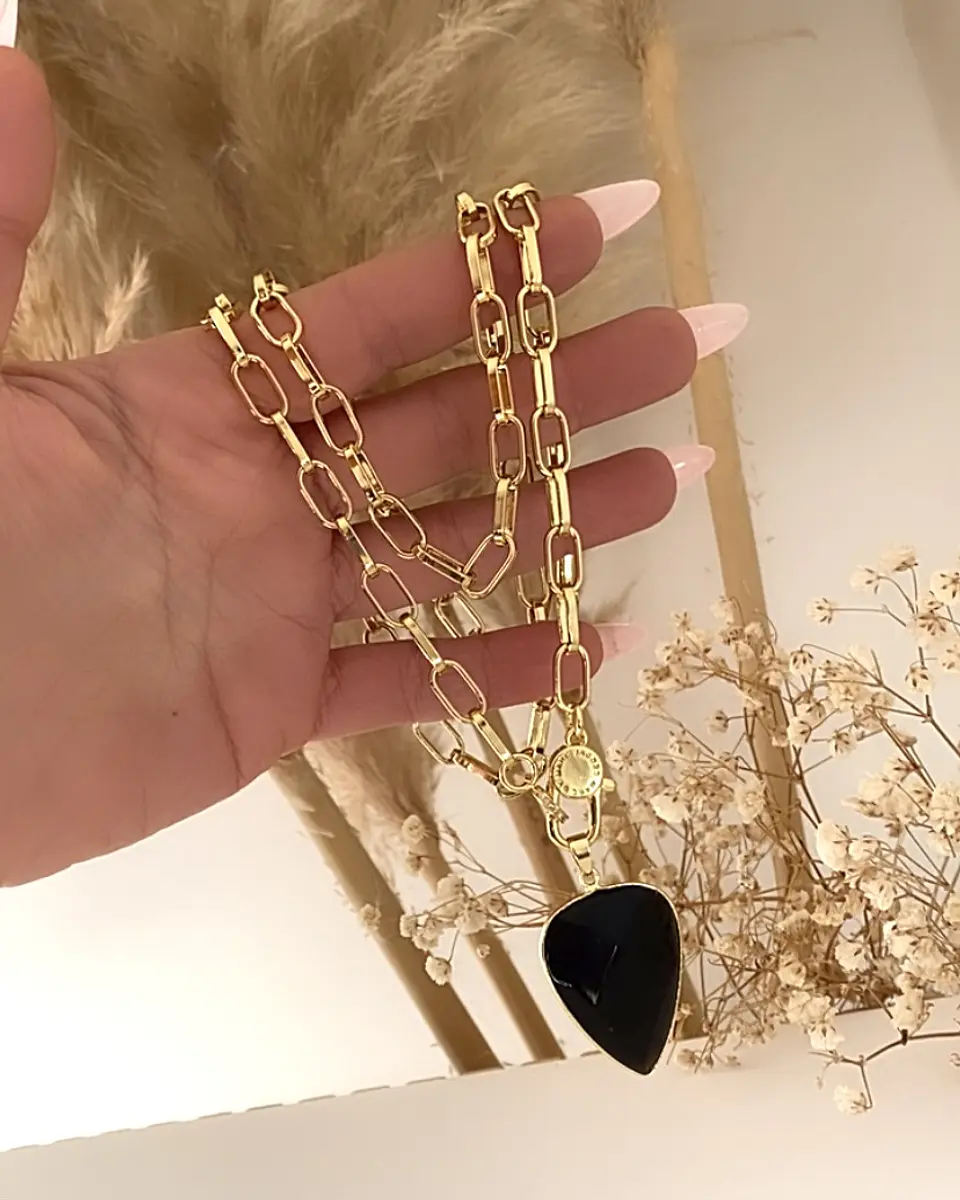 Collar XL Gota Onyx Facetado gold  6