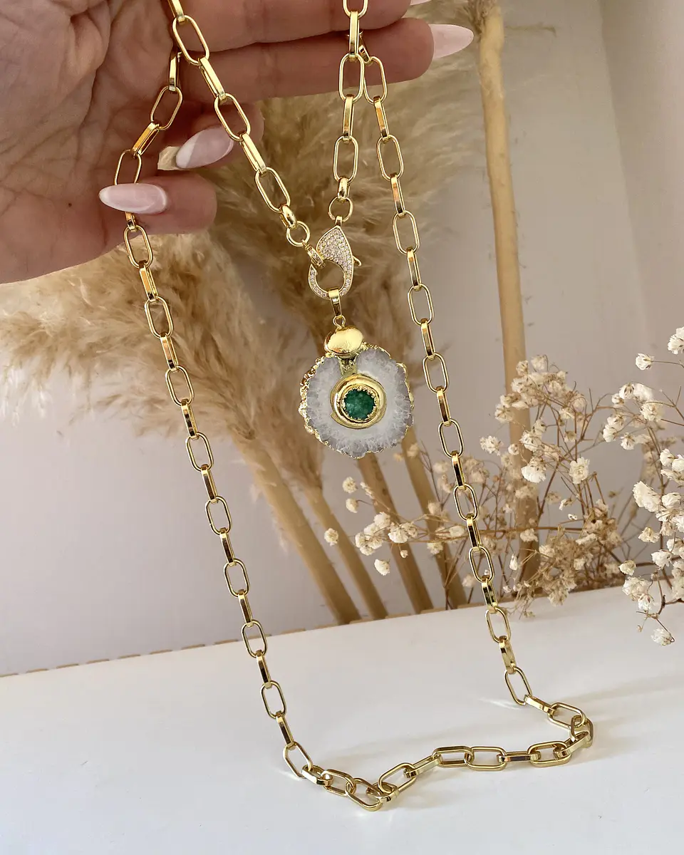 Collar XL Cuarzo Drusa Verde Gold  4