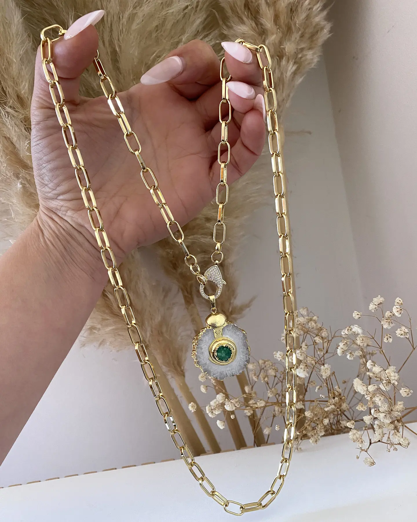 Collar XL Cuarzo Drusa Verde Gold  5