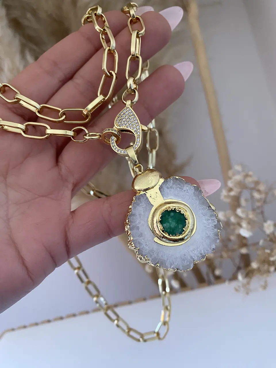 Collar XL Cuarzo Drusa Verde Gold  6