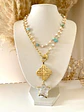 Collar XL Estrella Cuarzo Piedras Perlas gold - Miniatura 3