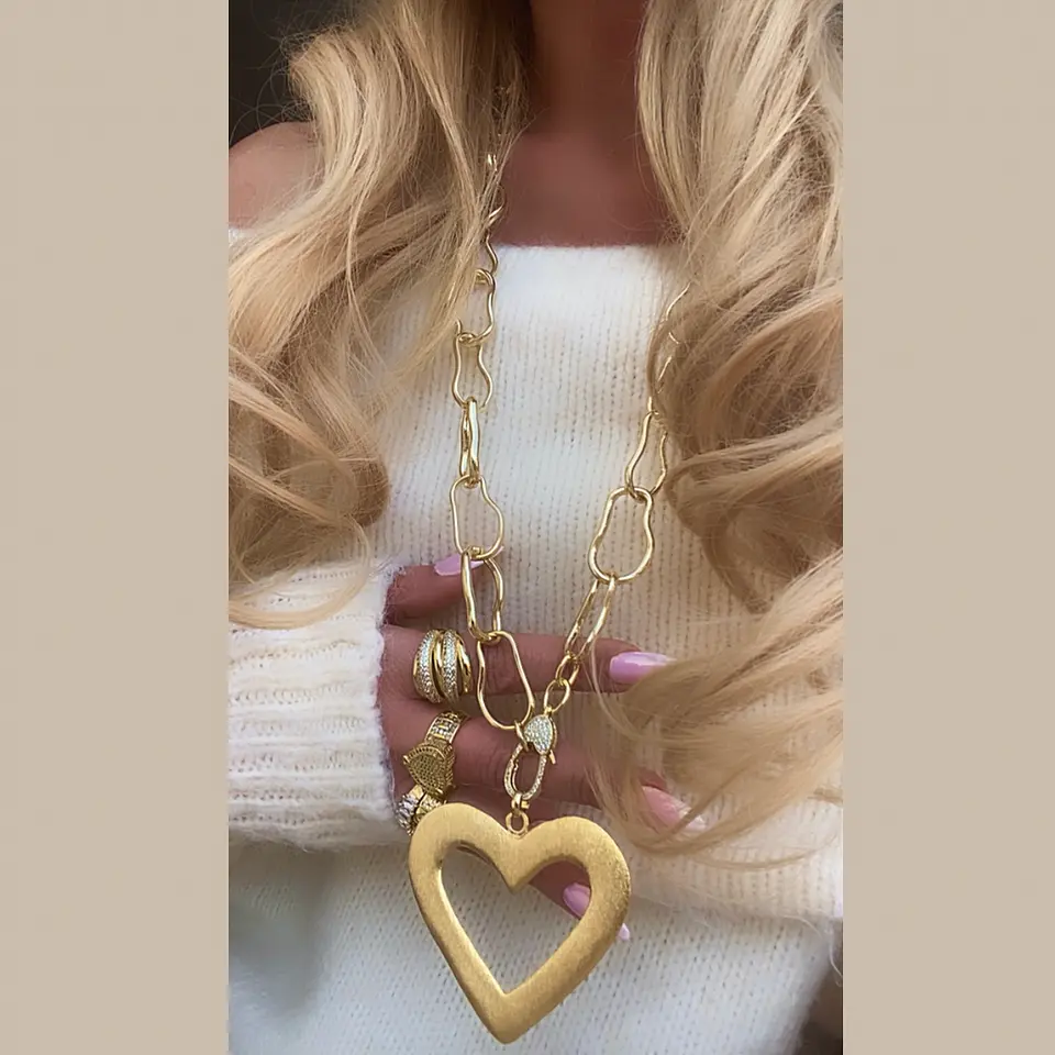 Collar XL maxi eslabones Irregulares Maxi Corazón Enchapado 1