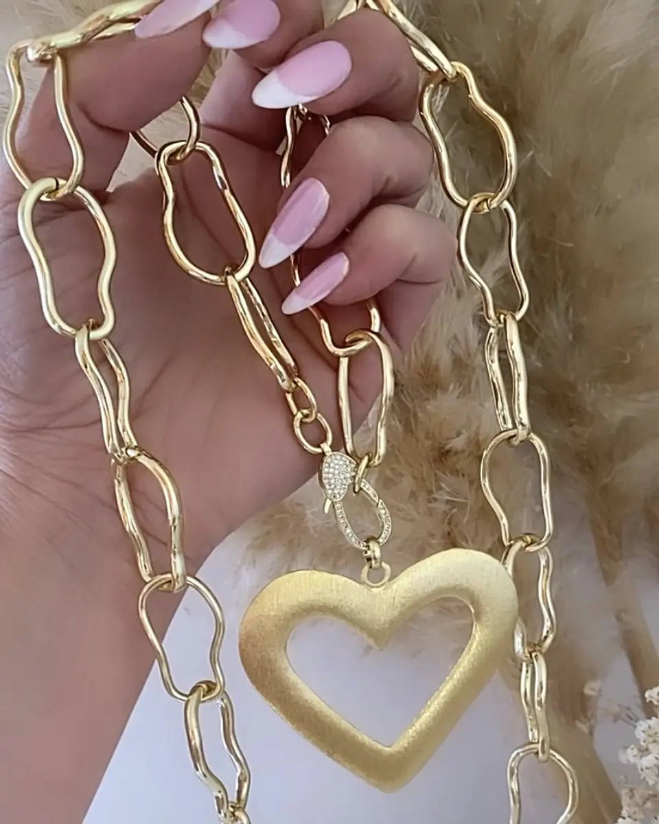 Collar XL maxi eslabones Irregulares Maxi Corazón Enchapado 2