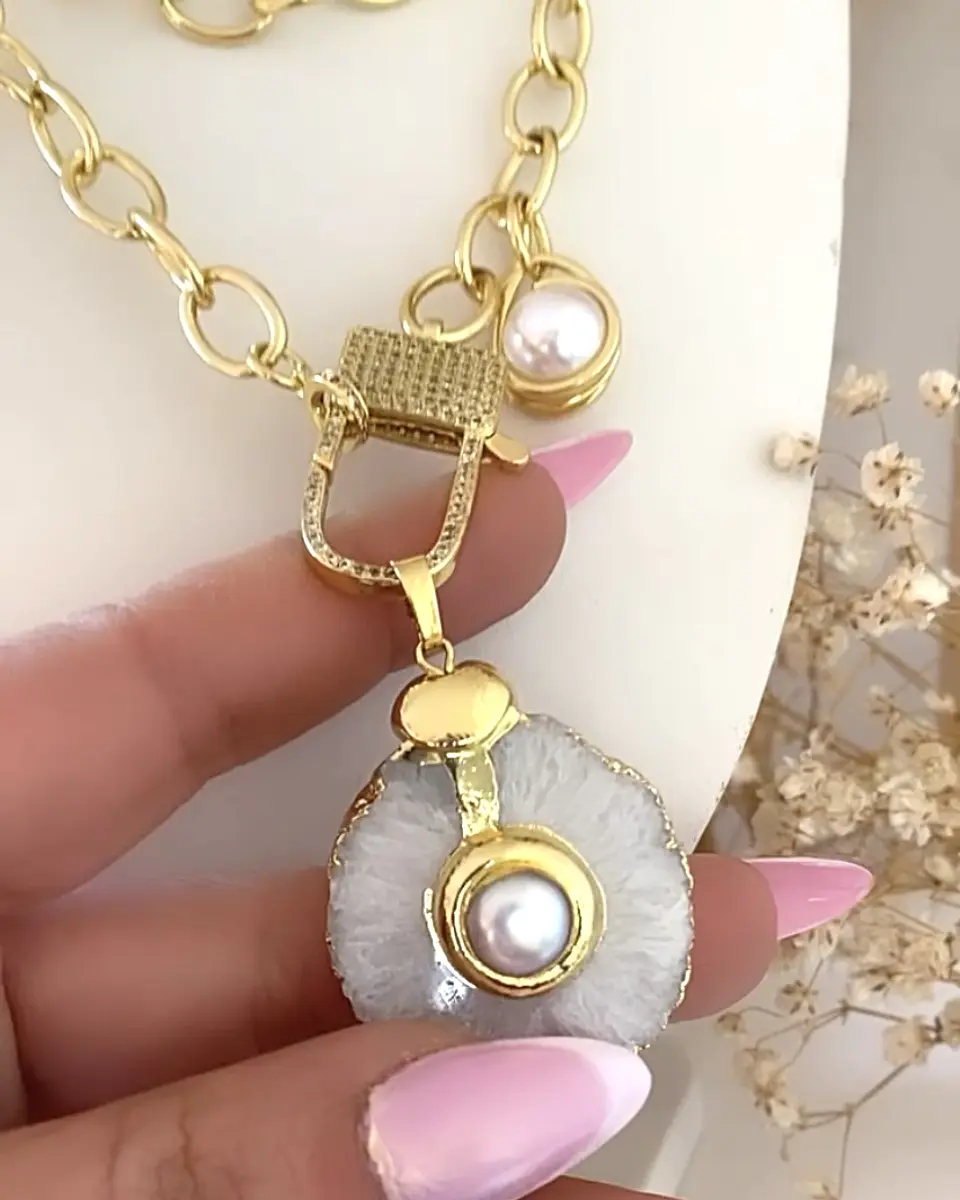 Collar XL Dije Cuarzo Perla con maxi eslabones Gold 4