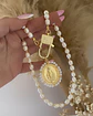 Collar Medallón Virgen Perlas y balines gold  - Miniatura 2