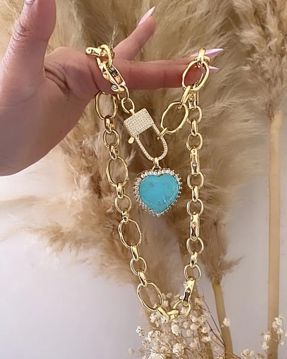 Collar Maxi Corazón Turquesa Broche Luxury 4