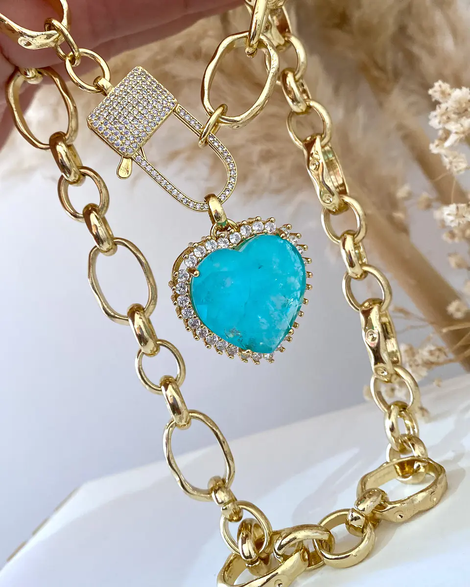 Collar Maxi Corazón Turquesa Broche Luxury 5
