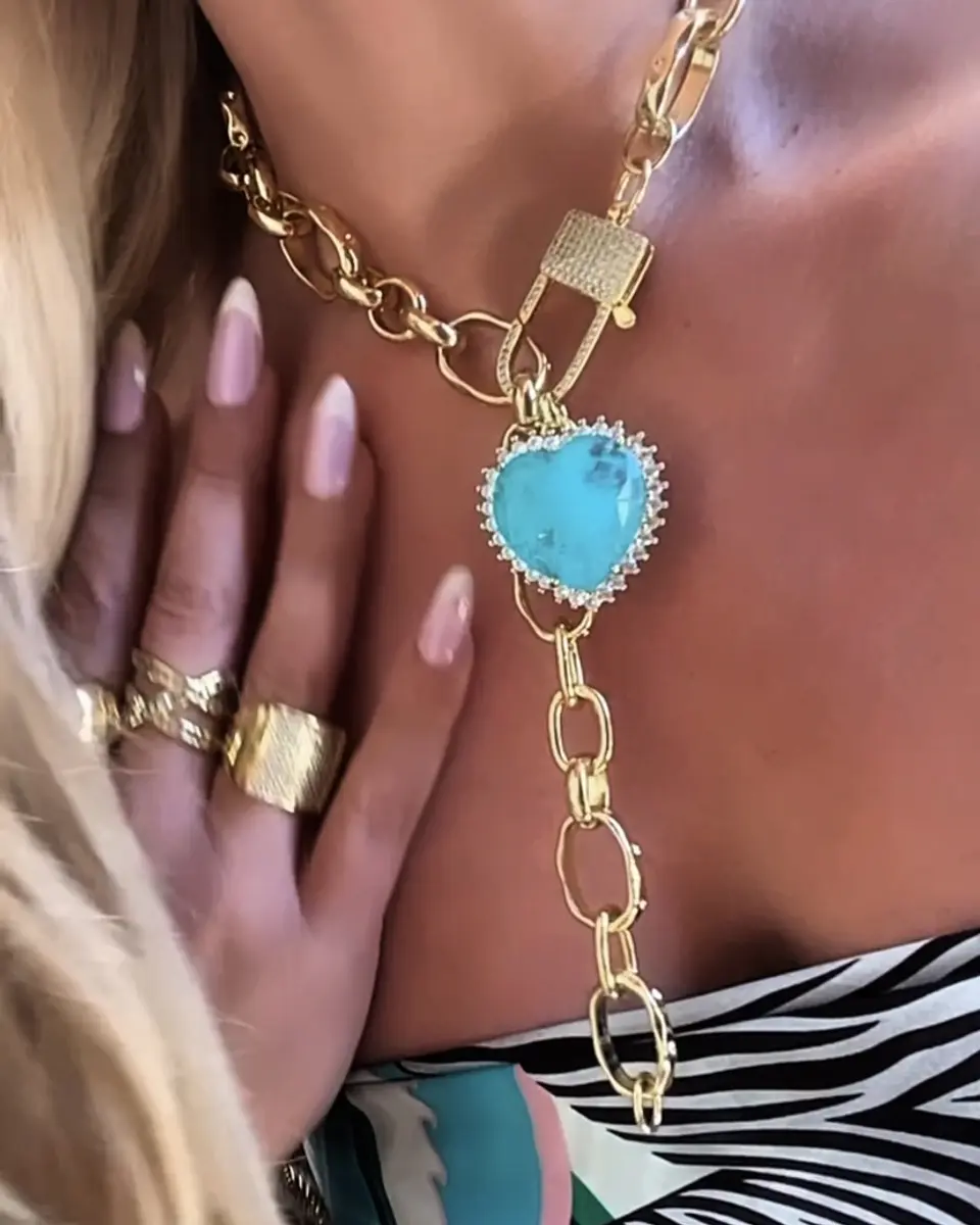 Collar Maxi Corazón Turquesa Broche Luxury 1