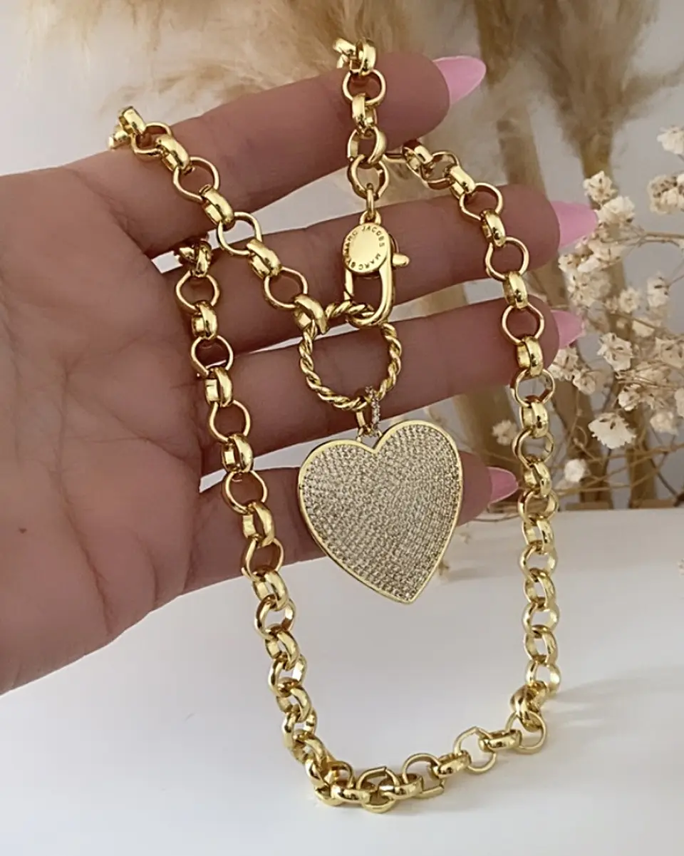 Collar Corazón Circones maxi eslabones rolo gold 1