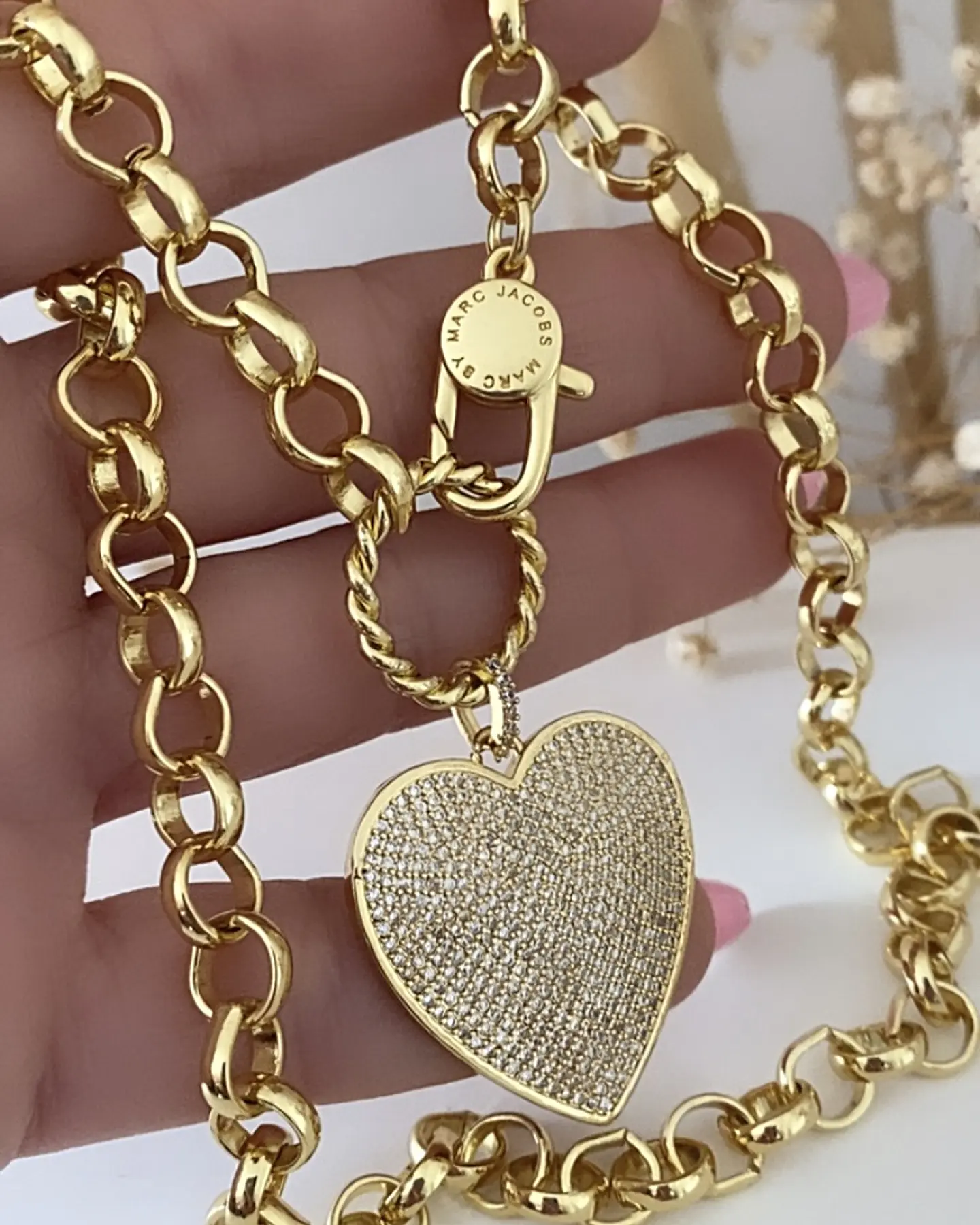 Collar Corazón Circones maxi eslabones rolo gold 2