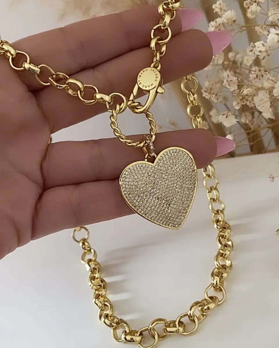 Collar Corazón Circones maxi eslabones rolo gold 3