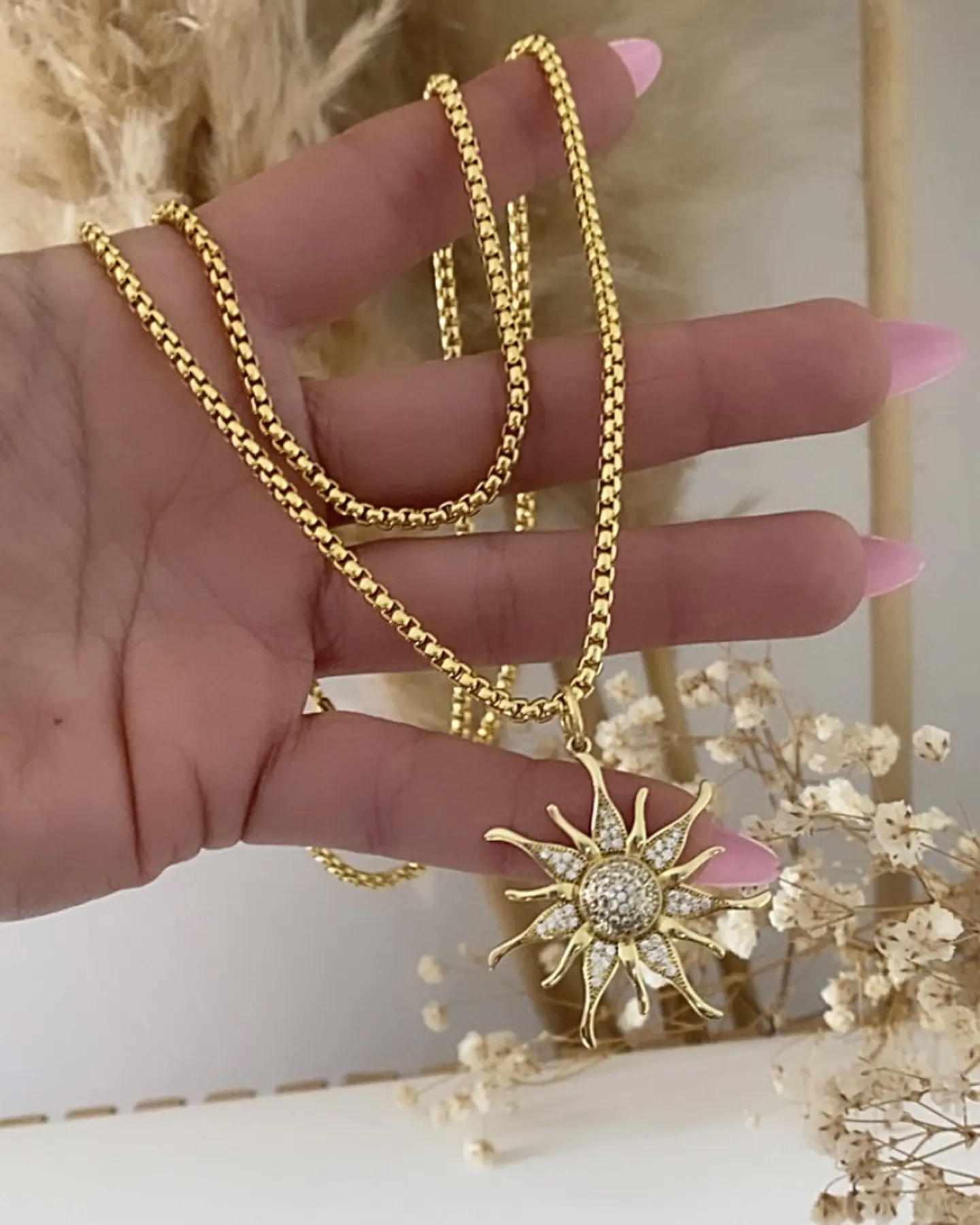 Collar XL Sol Rayos Circones Gold  1