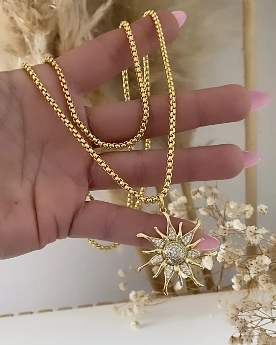 Collar XL Sol Rayos Circones Gold  1