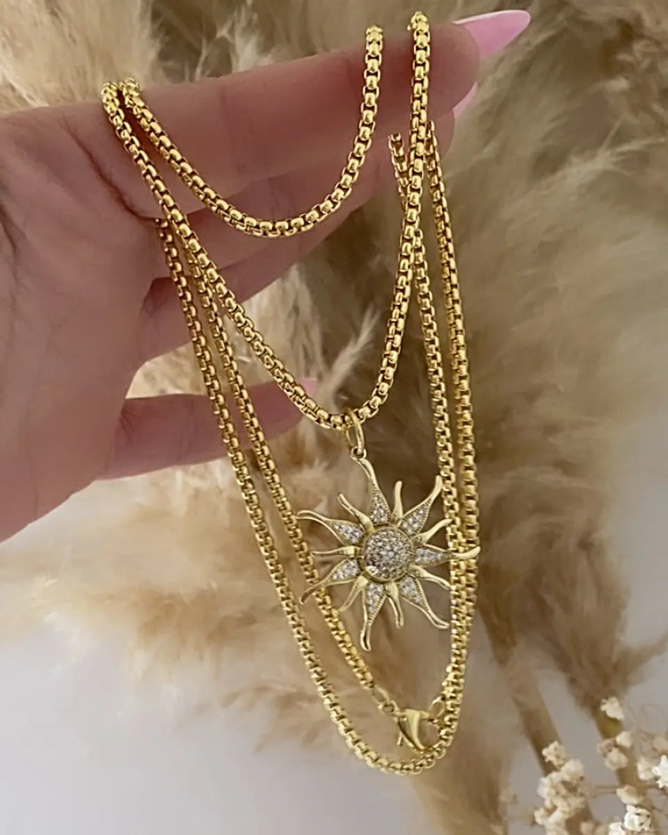 Collar XL Sol Rayos Circones Gold  2