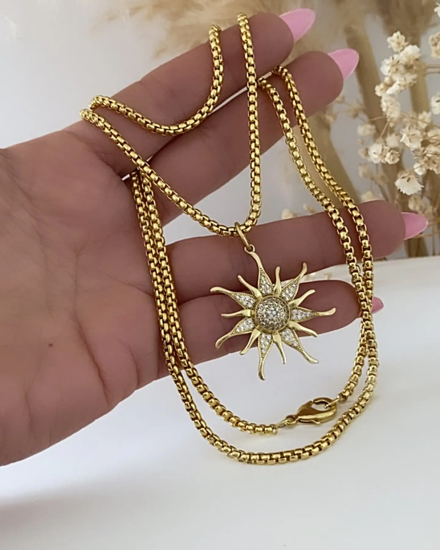 Collar XL Sol Rayos Circones Gold  3
