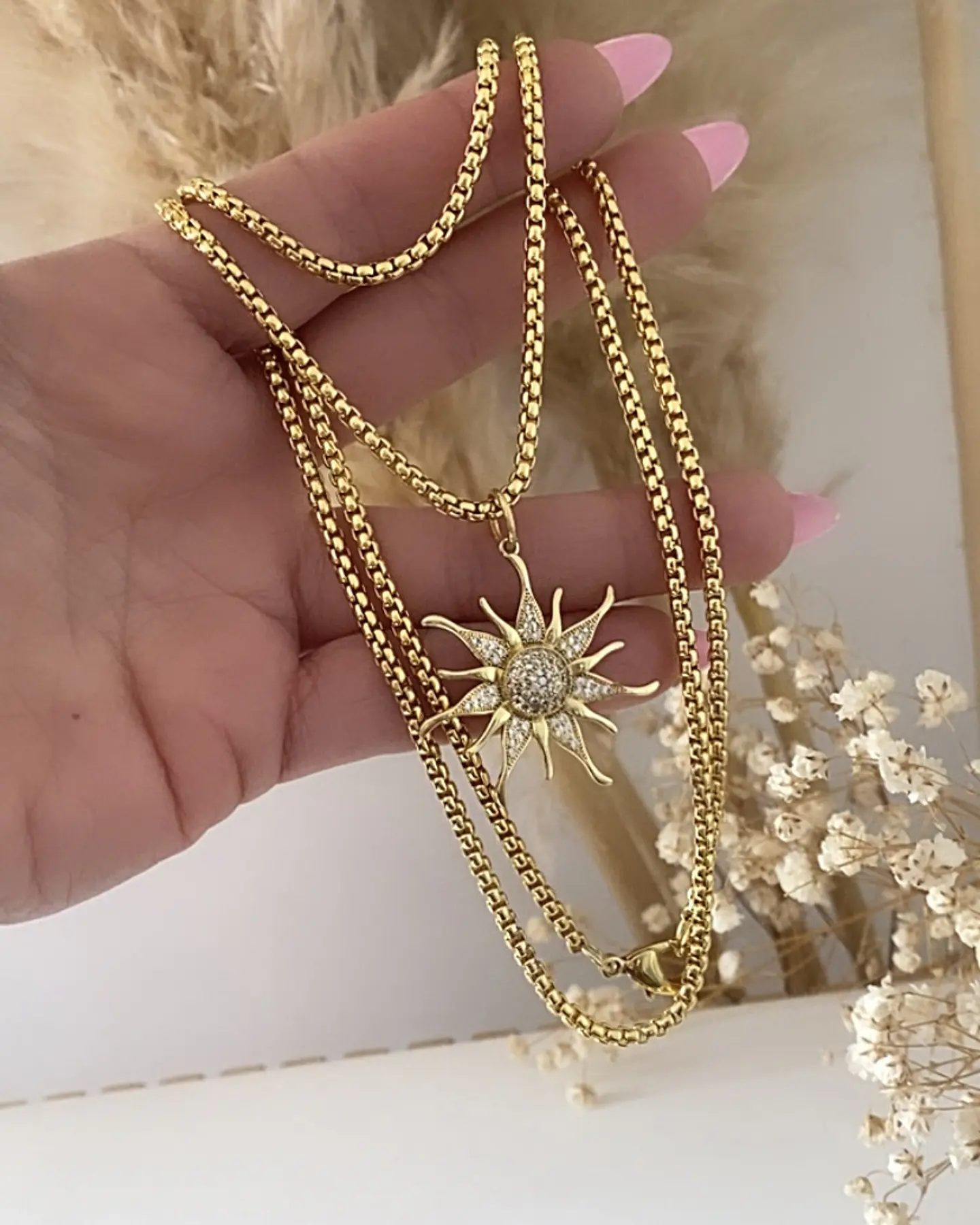 Collar XL Sol Rayos Circones Gold  4