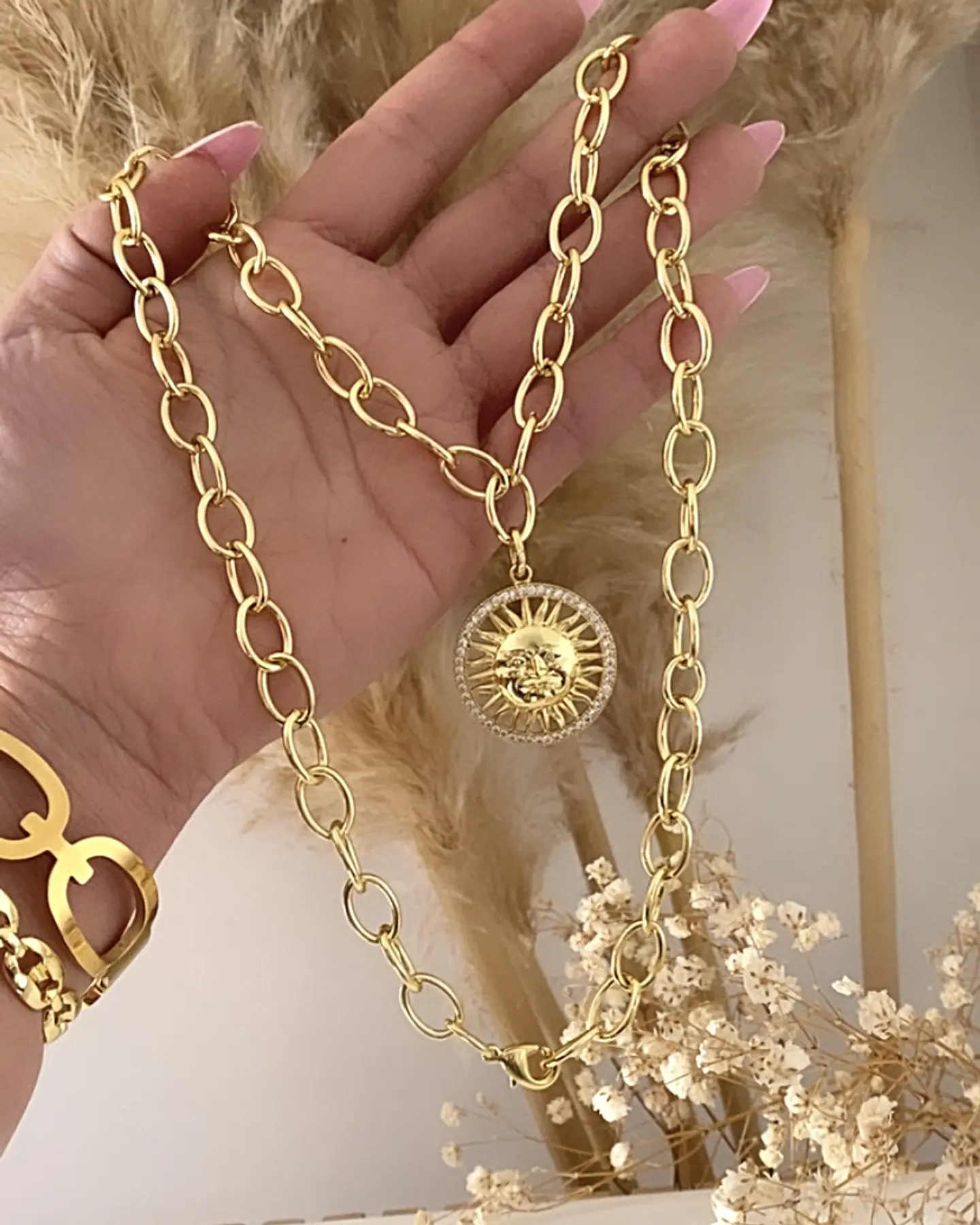 Collar Medallón Sol Circones maxi eslabones Gold 5