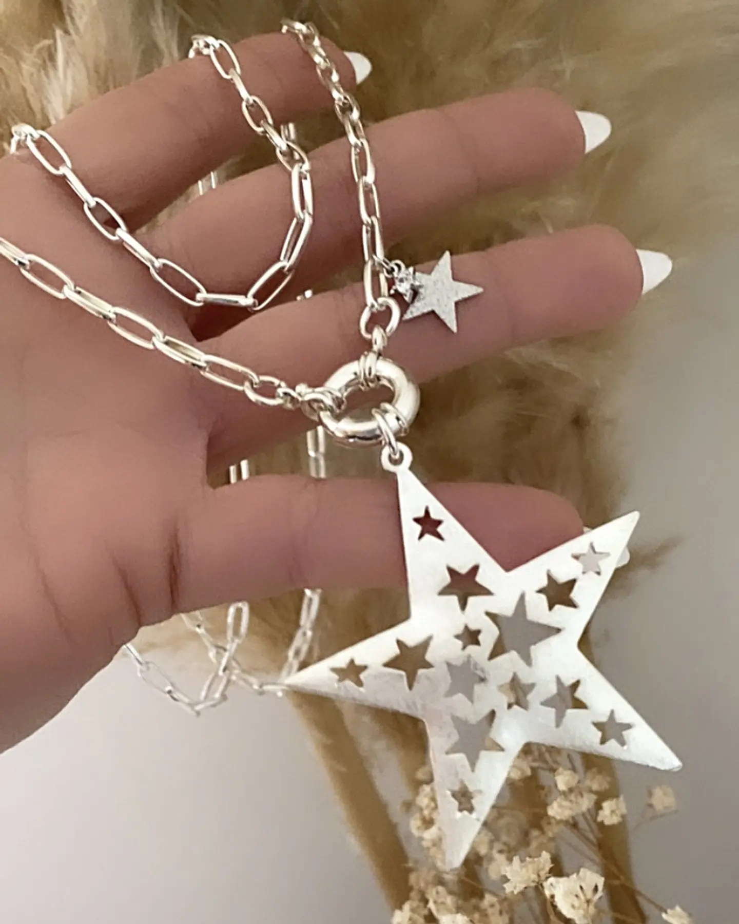 Collar XL Maxi Estrella Calada punto luz Silver 2