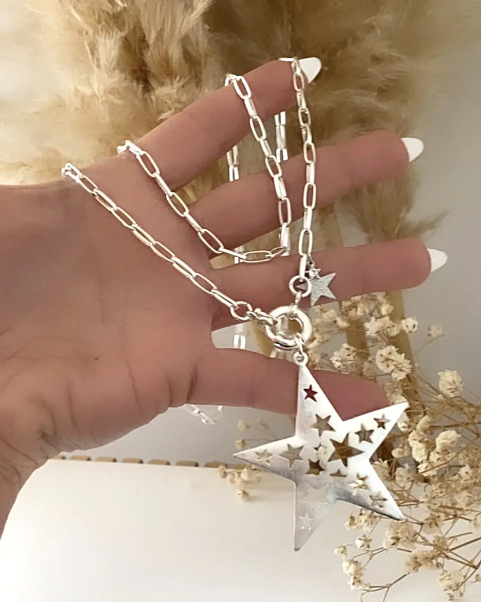 Collar XL Maxi Estrella Calada punto luz Silver 1