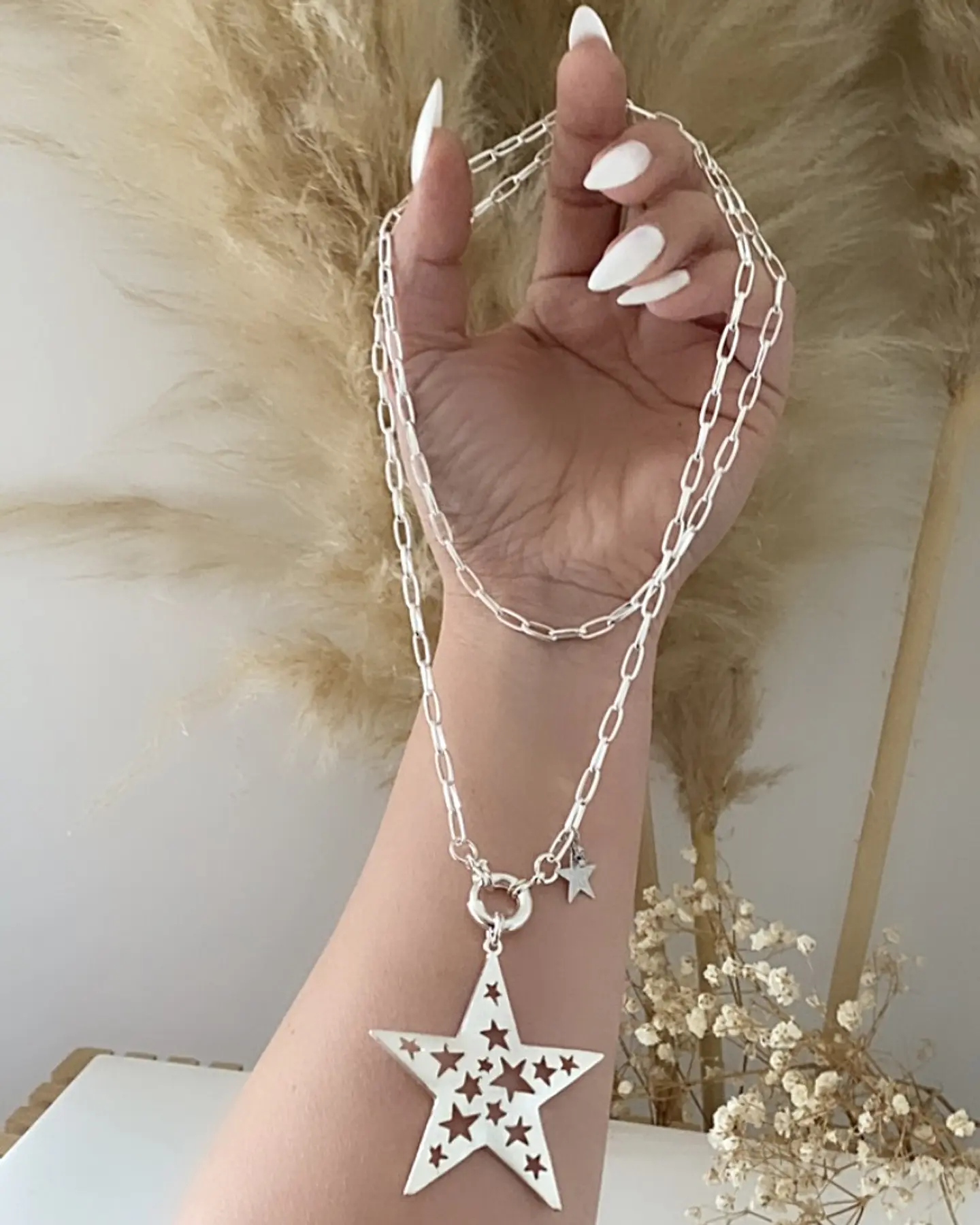 Collar XL Maxi Estrella Calada punto luz Silver 7