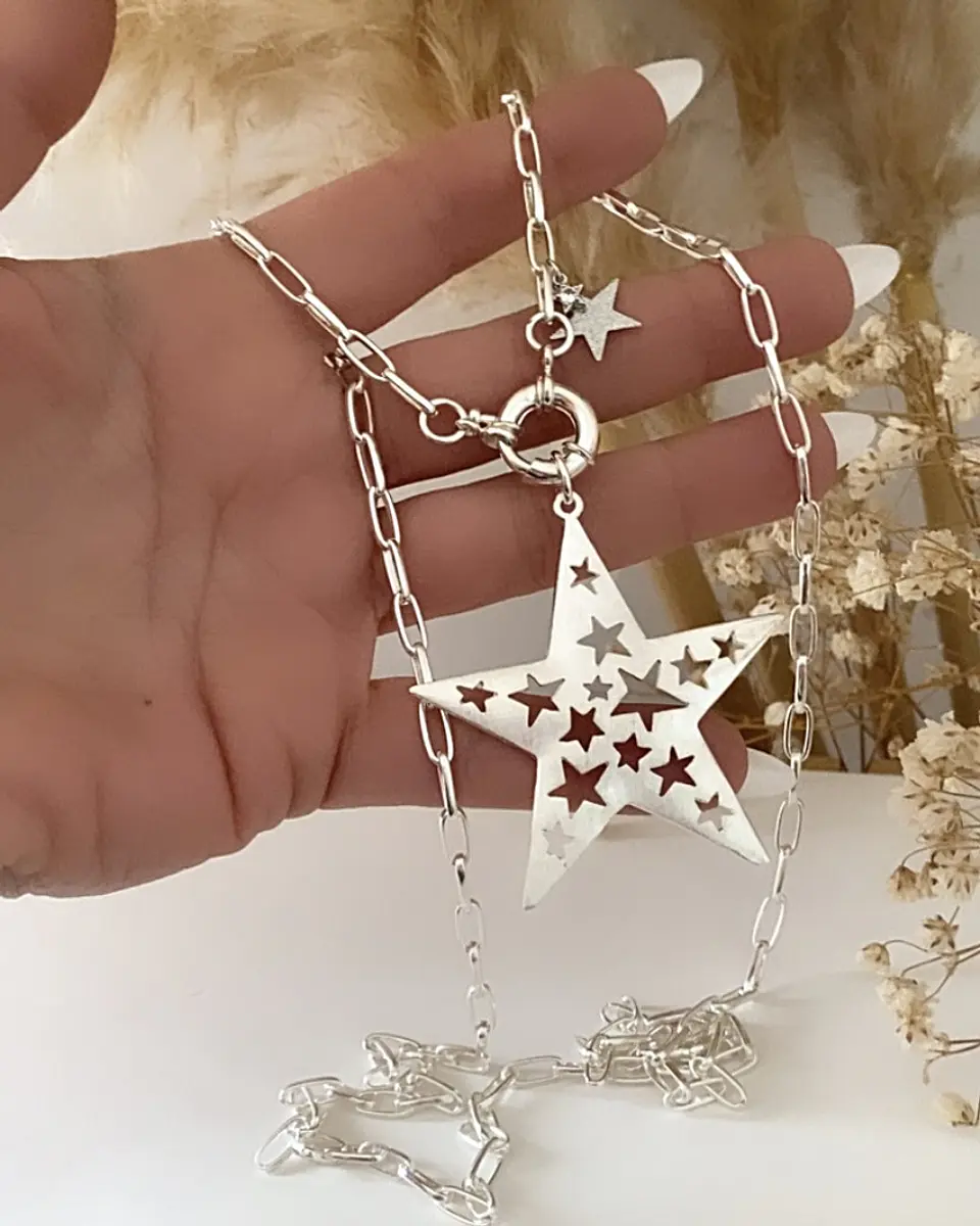Collar XL Maxi Estrella Calada punto luz Silver 4
