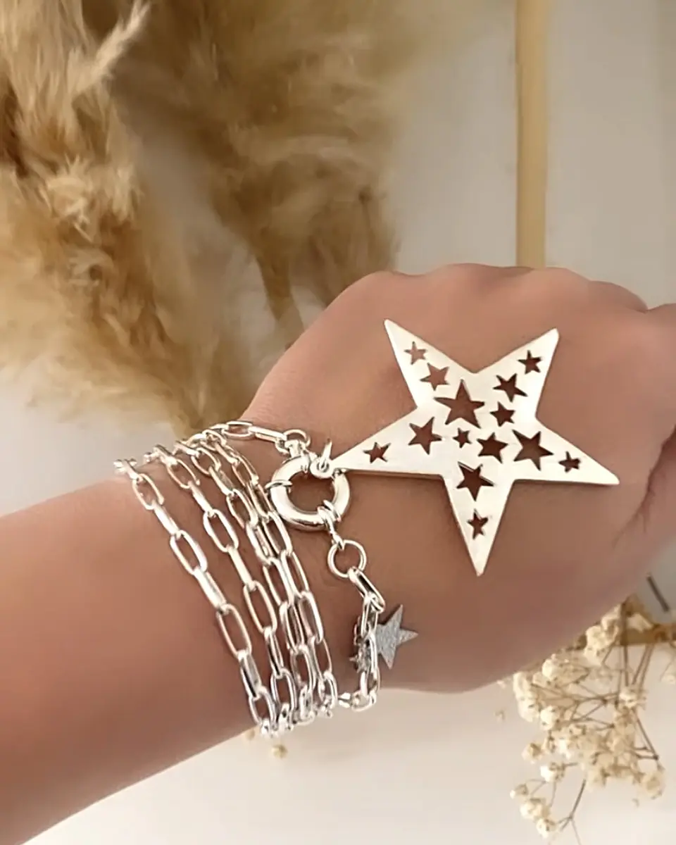 Collar XL Maxi Estrella Calada punto luz Silver 5