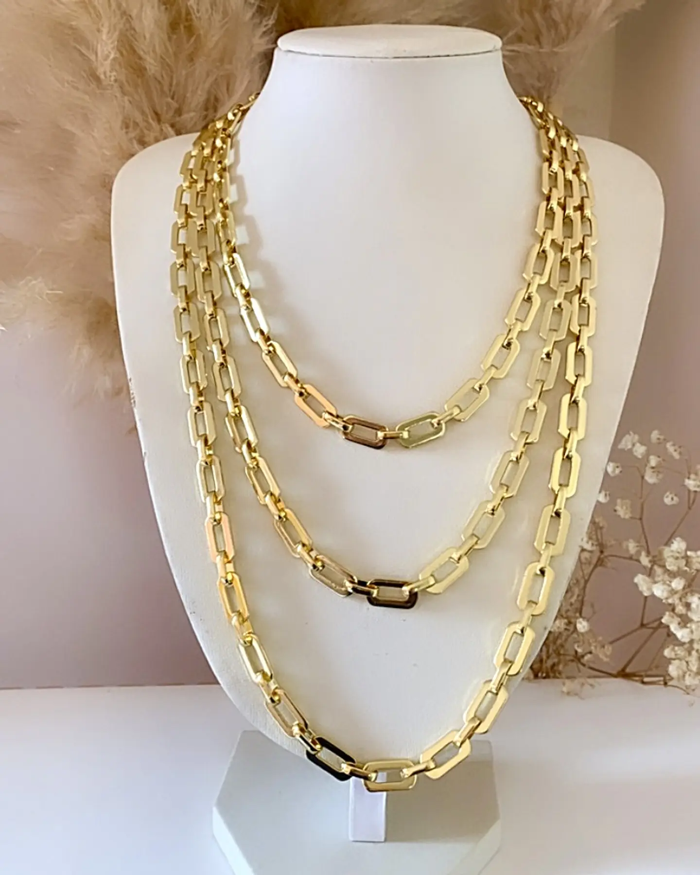 Collar Triple Cascada Maxi  Broche Luxury Candado Gold 1