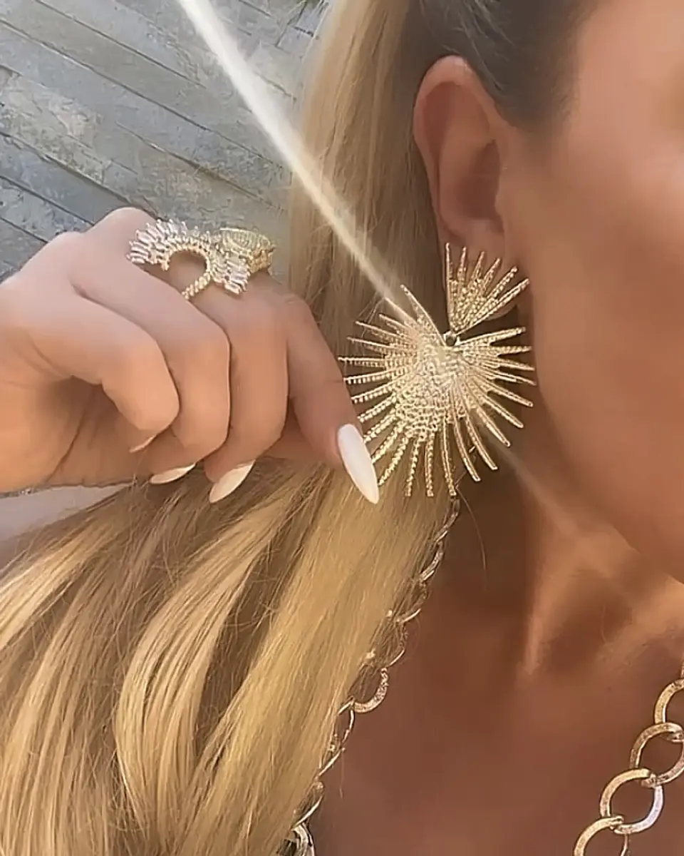 Aros Maxi Corazon Rayos Gold 2