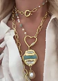 Collar XL Turquesa Perla Conector corazón cadena mixta - Miniatura 5