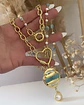 Collar XL Turquesa Perla Conector corazón cadena mixta - Miniatura 2