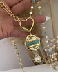 Collar XL Turquesa Perla Conector corazón cadena mixta - Miniatura 4