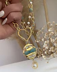 Collar XL Turquesa Perla Conector corazón cadena mixta - Miniatura 6