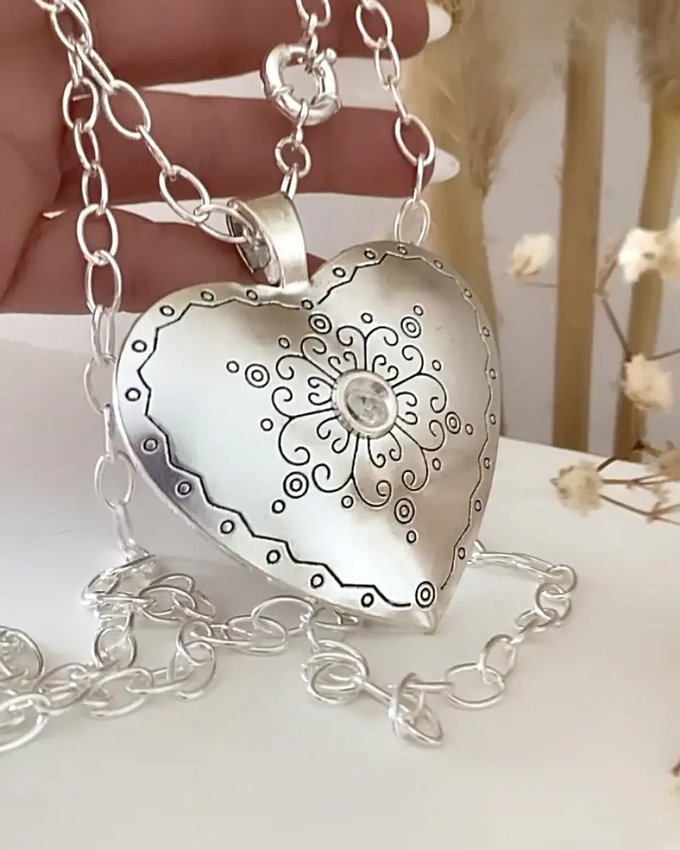 Collar XL Maxi Corazon Silver Mandala  1