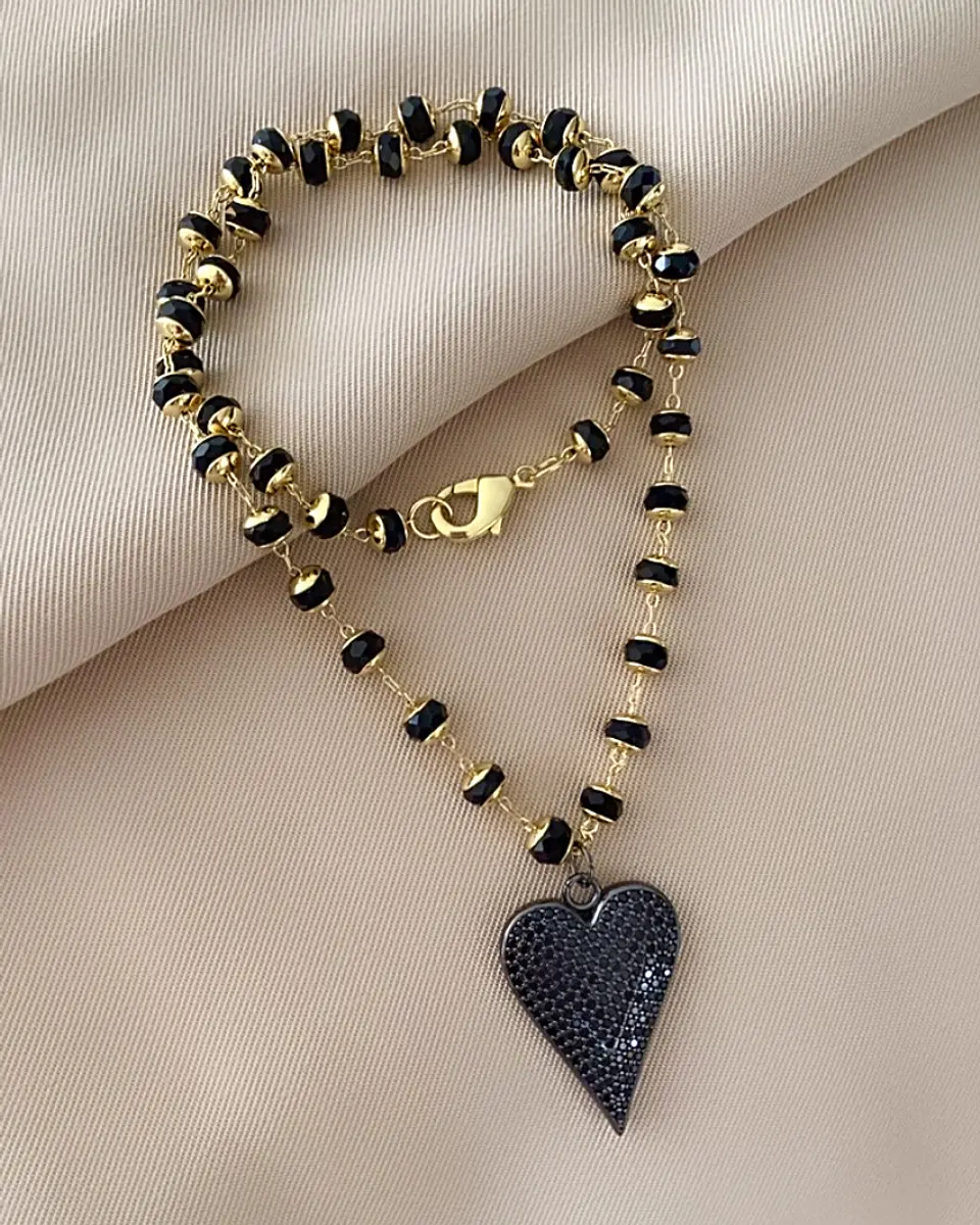 Collar Corazón Circones Black cristales facetados  4