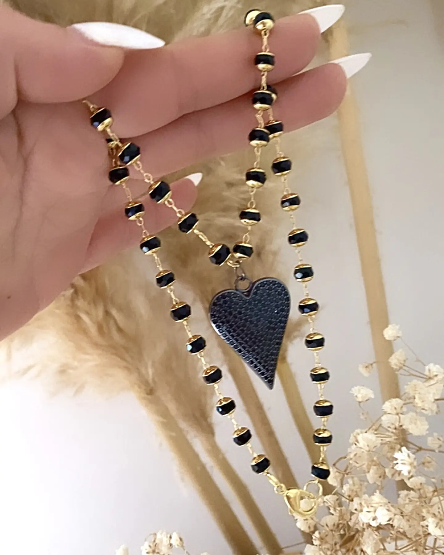 Collar Corazón Circones Black cristales facetados  3